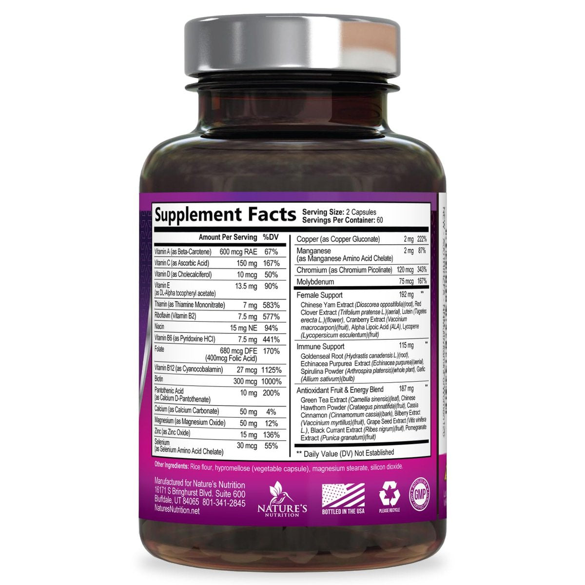 Multivitamin für Frauen – Komplettes Multi-Vitamin mit Vitamin A, C, D, E, B6, B12, Zink, Calcium & Magnesium, tägliches Multimineral für Haar, Haut und Nägel – 120 Kapseln