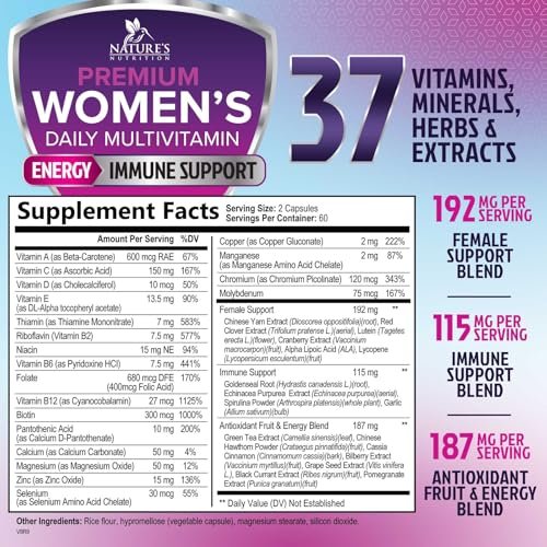 Multivitamin für Frauen – Komplettes Multi-Vitamin mit Vitamin A, C, D, E, B6, B12, Zink, Calcium & Magnesium, tägliches Multimineral für Haar, Haut und Nägel – 120 Kapseln