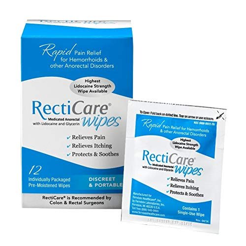 RectiCare Medizinische Analfeuchttücher – Maximalstarke Betäubung – 5% Lidocain & Glycerin – 12er Pack