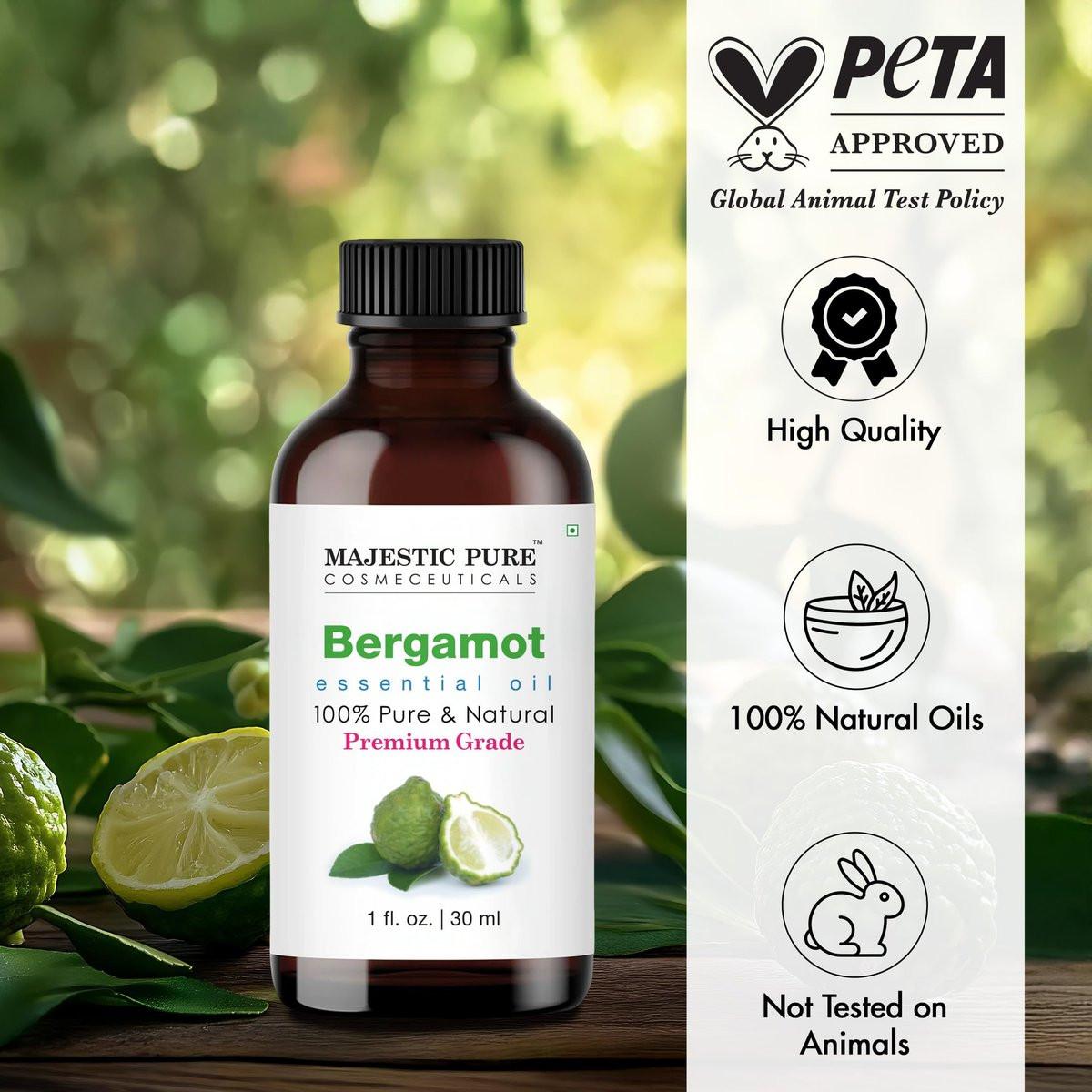 Majestic Pure Bergamot Ätherisches Öl 100% rein & natürlich – 30 ml mit Glaspipette für Diffuser, Aromatherapie, Seifen- und Kerzenherstellung