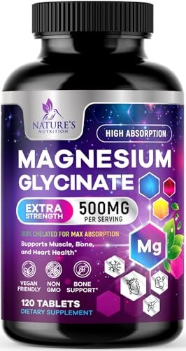 Magnesium Glycinat Kapseln - 500 mg Magnesium pro Portion - 100% cheliert & gereinigt - Unterstützt Schlaf, Herzgesundheit & Muskelkraft - Beste Aufnahme, abgefüllt in USA - 120 Tabletten
