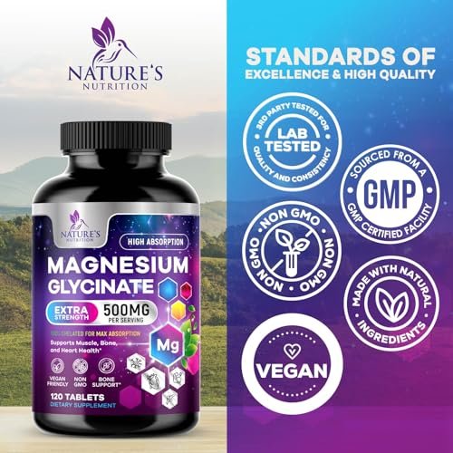 Magnesium Glycinat Kapseln - 500 mg Magnesium pro Portion - 100% cheliert & gereinigt - Unterstützt Schlaf, Herzgesundheit & Muskelkraft - Beste Aufnahme, abgefüllt in USA - 120 Tabletten