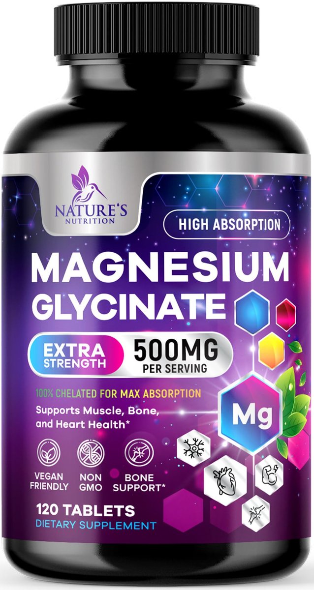 Magnesium Glycinat Kapseln - 500 mg Magnesium pro Portion - 100% cheliert & gereinigt - Unterstützt Schlaf, Herzgesundheit & Muskelkraft - Beste Aufnahme, abgefüllt in USA - 120 Tabletten