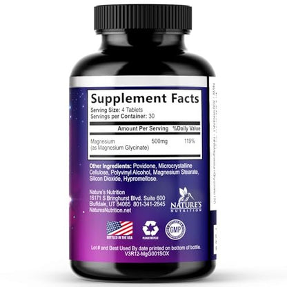 Magnesium Glycinat Kapseln - 500 mg Magnesium pro Portion - 100% cheliert & gereinigt - Unterstützt Schlaf, Herzgesundheit & Muskelkraft - Beste Aufnahme, abgefüllt in USA - 120 Tabletten