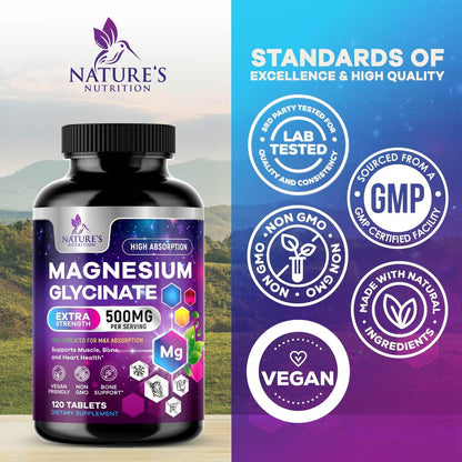 Magnesium Glycinat Kapseln - 500 mg Magnesium pro Portion - 100% cheliert & gereinigt - Unterstützt Schlaf, Herzgesundheit & Muskelkraft - Beste Aufnahme, abgefüllt in USA - 120 Tabletten
