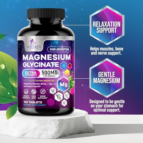Magnesium Glycinat Kapseln - 500 mg Magnesium pro Portion - 100% cheliert & gereinigt - Unterstützt Schlaf, Herzgesundheit & Muskelkraft - Beste Aufnahme, abgefüllt in USA - 120 Tabletten