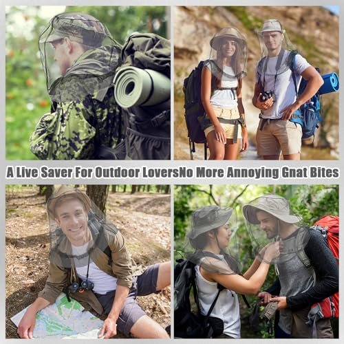 HESTYA 4er-Pack Moskitonetz Gesichtsnetz – Schutznetz für Outdoor-Aktivitäten wie Wandern, Camping, Klettern – Mückenschutz, Fliegenschutz (Grau)