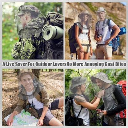 HESTYA 4er-Pack Moskitonetz Gesichtsnetz – Schutznetz für Outdoor-Aktivitäten wie Wandern, Camping, Klettern – Mückenschutz, Fliegenschutz (Grau)