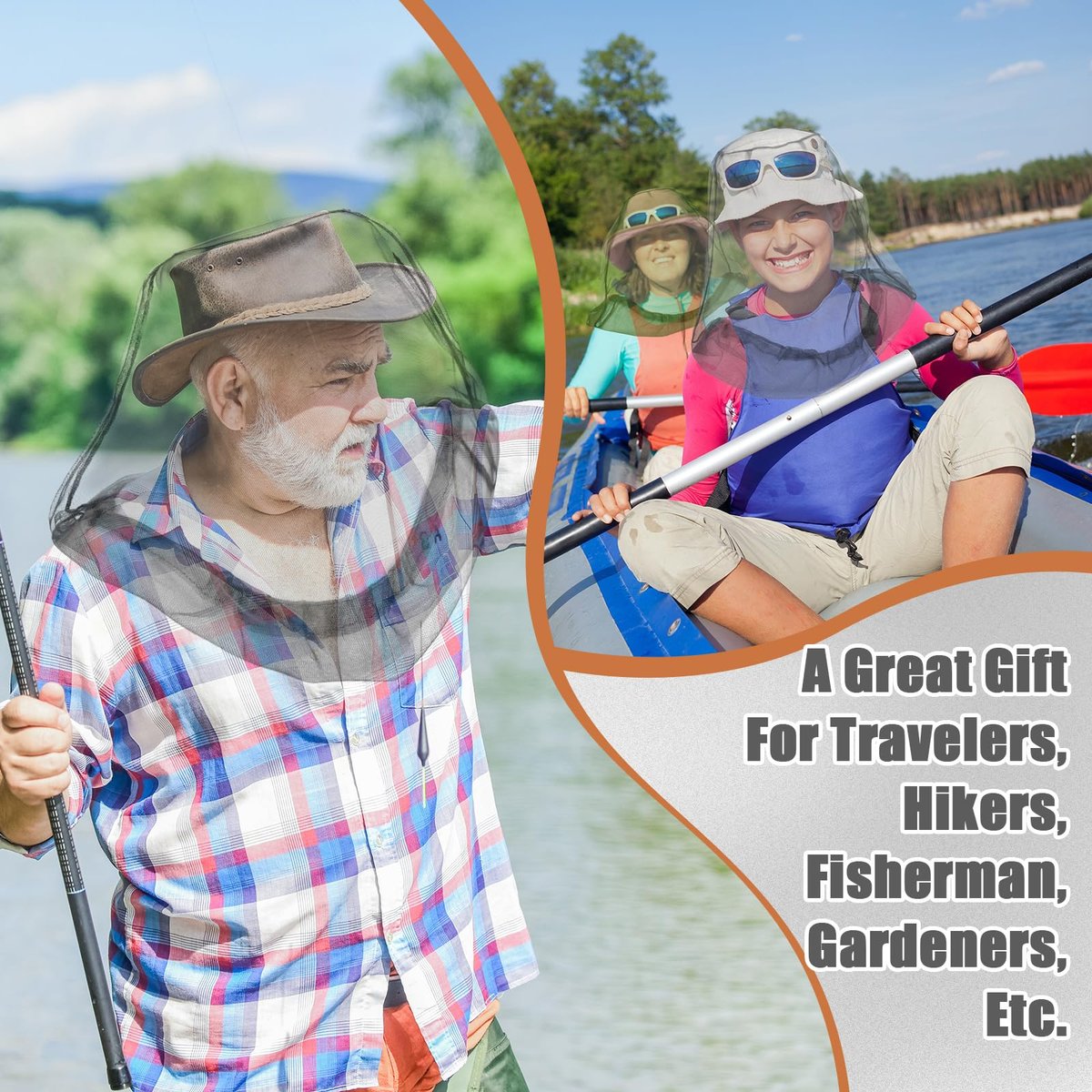 HESTYA 4er-Pack Moskitonetz Gesichtsnetz – Schutznetz für Outdoor-Aktivitäten wie Wandern, Camping, Klettern – Mückenschutz, Fliegenschutz (Grau)