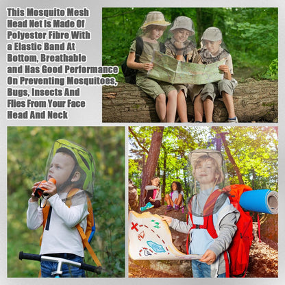 HESTYA 4er-Pack Moskitonetz Gesichtsnetz – Schutznetz für Outdoor-Aktivitäten wie Wandern, Camping, Klettern – Mückenschutz, Fliegenschutz (Grau)
