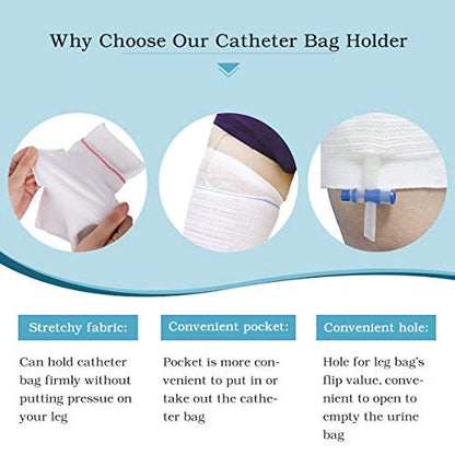 HANSILK Katheter-Beinsackhalter 2 Stück – Stoff-Katheter-Ärmel für Urinbeutel, Beinbeutelhalter für Männer & Frauen, Rollstuhl (M, Weiß-2er-Pack)
