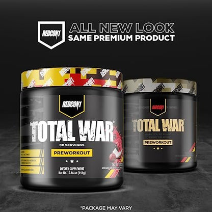 REDCON1 Total War Pre Workout, Strawberry Mango - 30 Portionen - L-Citrullin, Apfelsäure, Grüntee-Extrakt für Pump-Boost - 3,2 g Beta-Alanin zur Reduzierung von Erschöpfung für Frauen & Männer