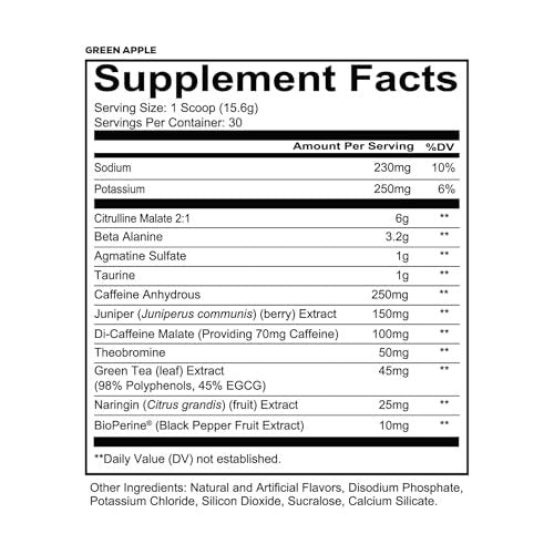REDCON1 Total War Pre Workout, Grüner Apfel – Schnell wirkendes koffeinhaltiges Preworkout für Männer + Frauen mit Beta-Alanin – Enthält Citrullinmalat für erhöhten Pump, Durchblutung (30 Portionen)