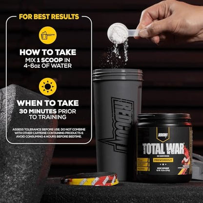 REDCON1 Total War Pre Workout, Grüner Apfel – Schnell wirkendes koffeinhaltiges Preworkout für Männer + Frauen mit Beta-Alanin – Enthält Citrullinmalat für erhöhten Pump, Durchblutung (30 Portionen)