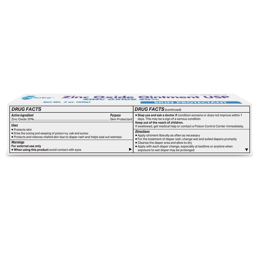 GLOBE Zinkoxid-Salbe 20%, 56,7 g Tube – Fortschrittlicher Hautschutz bei Windeldermatitis, Linderung bei Giftefeu, -sumach & -eiche, Schutz vor Nässe und wunder Haut