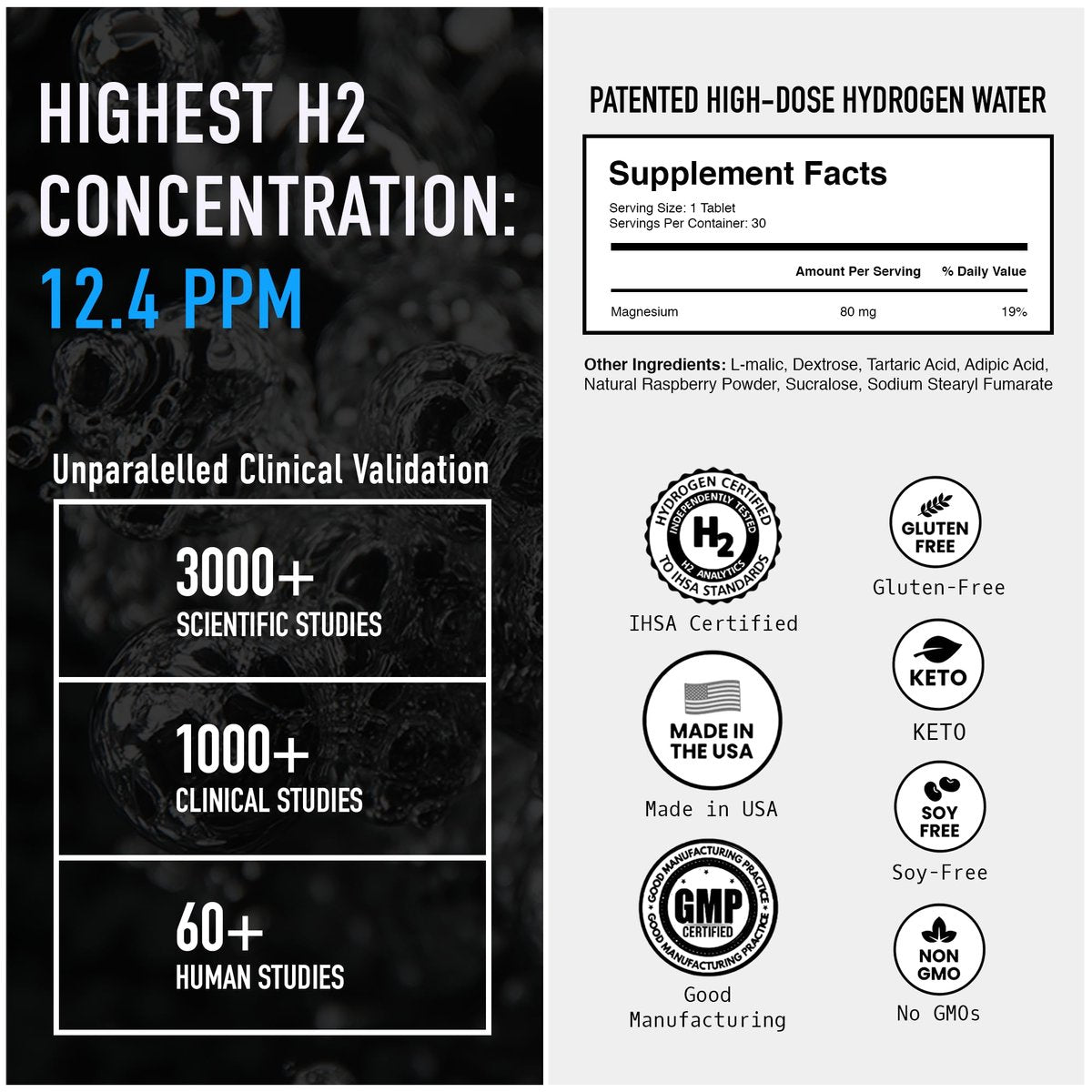 DRINK HRW Rejuvenation Molecular Hydrogen Wasserstoff Tabletten: 12 ppm H2, patentiert, hergestellt in den USA, IHSA-zertifiziertes Wasserstoff- und Magnesiumpräparat. Unterstützt Energie, Erholung, kognitive Funktion (Himbeere, 30 Stück)