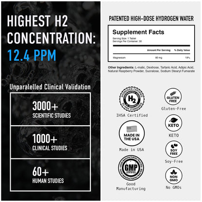 DRINK HRW Rejuvenation Molecular Hydrogen Wasserstoff Tabletten: 12 ppm H2, patentiert, hergestellt in den USA, IHSA-zertifiziertes Wasserstoff- und Magnesiumpräparat. Unterstützt Energie, Erholung, kognitive Funktion (Himbeere, 30 Stück)