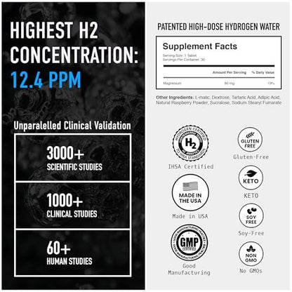 DRINK HRW Rejuvenation Molecular Hydrogen Wasserstoff Tabletten: 12 ppm H2, patentiert, hergestellt in den USA, IHSA-zertifiziertes Wasserstoff- und Magnesiumpräparat. Unterstützt Energie, Erholung, kognitive Funktion (Himbeere, 30 Stück)