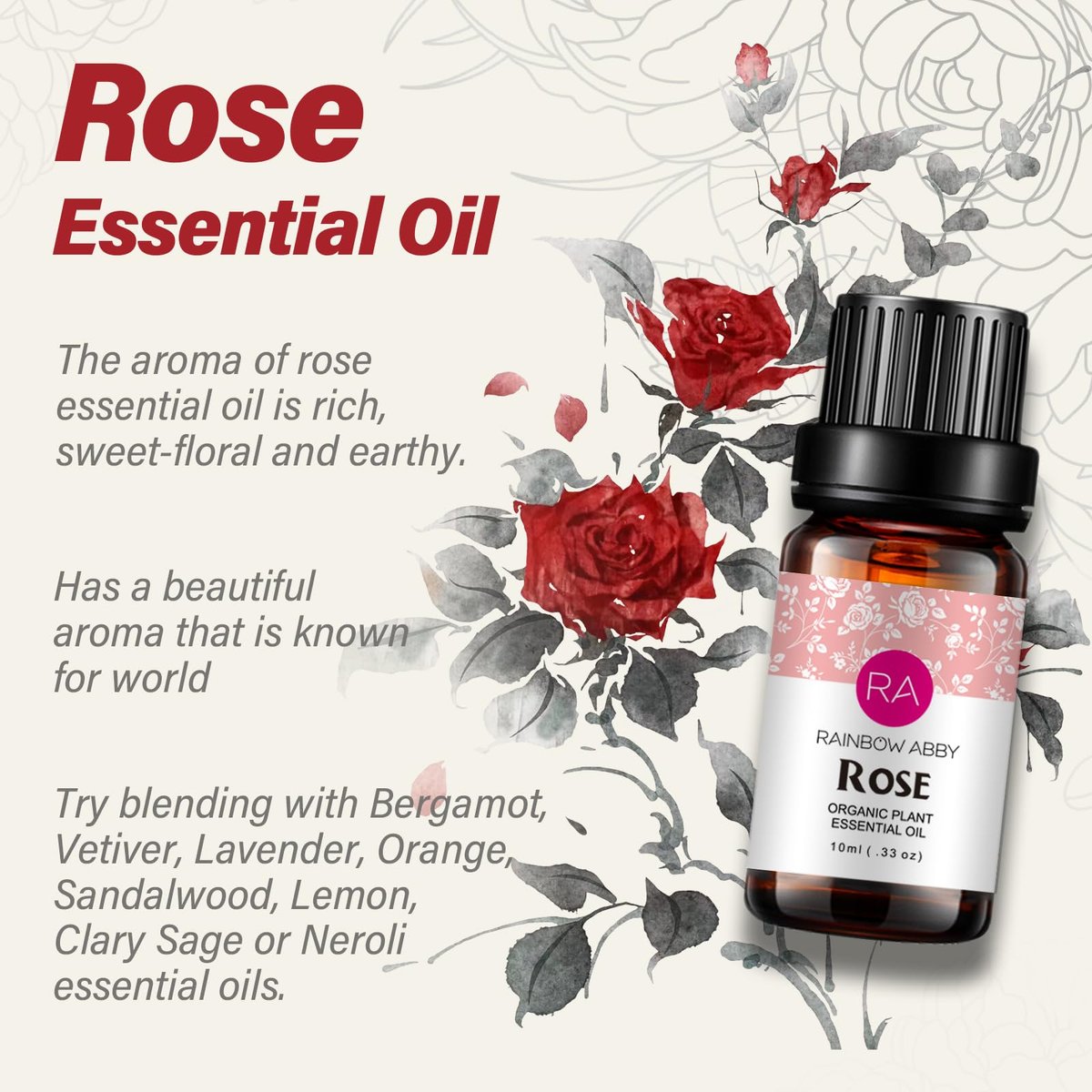 Reines Bio-Rosenöl für Diffuser, Parfüm, Massage, Aroma, Bad – 10 ml