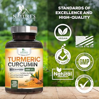 Turmeric Curcumin Supplement - 2400 mg Bio-Perine & 95% Curcuminoide - Natürliche Gelenkunterstützung, Vegan, 120 Kapseln