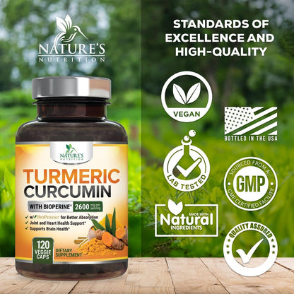 Turmeric Curcumin Supplement - 2400 mg Bio-Perine & 95% Curcuminoide - Natürliche Gelenkunterstützung, Vegan, 120 Kapseln