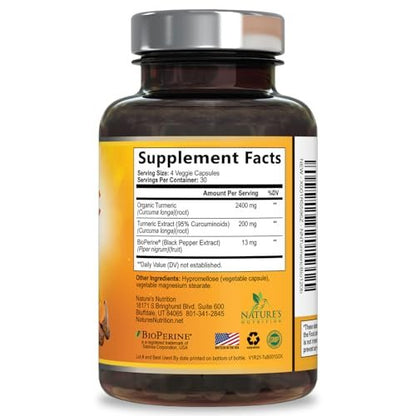 Turmeric Curcumin Supplement - 2400 mg Bio-Perine & 95% Curcuminoide - Natürliche Gelenkunterstützung, Vegan, 120 Kapseln