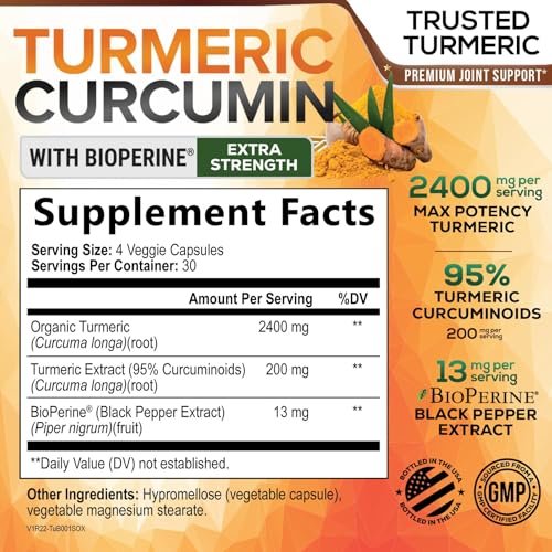 Turmeric Curcumin Supplement - 2400 mg Bio-Perine & 95% Curcuminoide - Natürliche Gelenkunterstützung, Vegan, 120 Kapseln