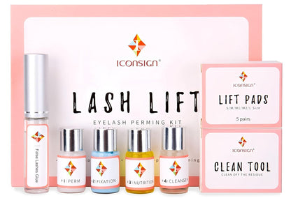 ICONSIGN Wimpernlifting-Set – Professionelles Semi-Permanent Curling Wimpernpermanent-Set mit Wimpernschildern, Augen-Gel-Pads und Bürsten (13-teilig, Pink)