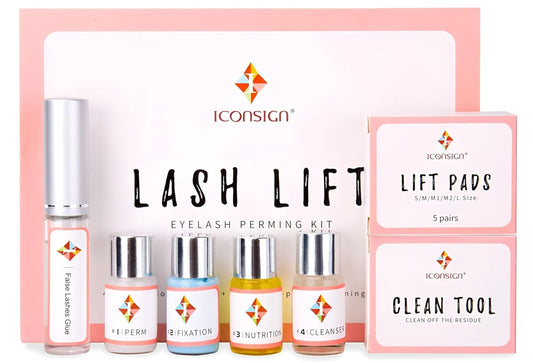 ICONSIGN Wimpernlifting-Set – Professionelles Semi-Permanent Curling Wimpernpermanent-Set mit Wimpernschildern, Augen-Gel-Pads und Bürsten (13-teilig, Pink)