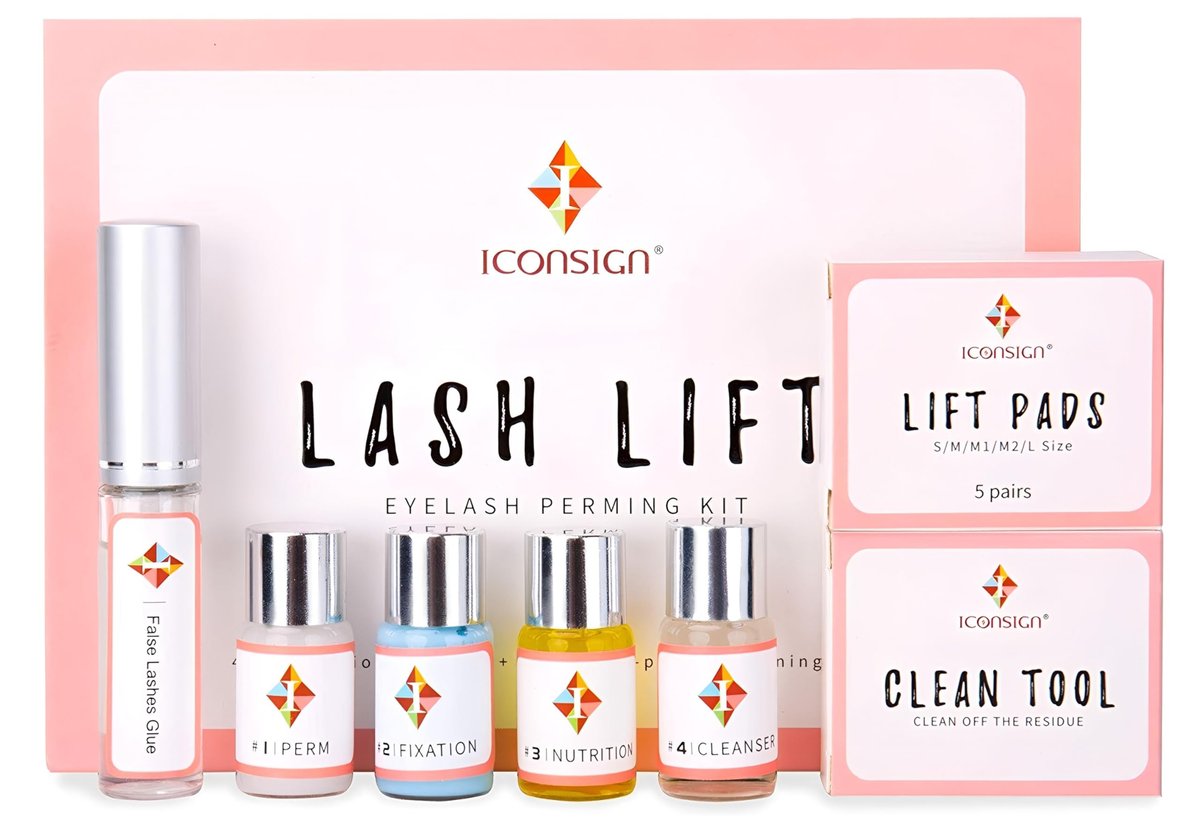 ICONSIGN Wimpernlifting-Set – Professionelles Semi-Permanent Curling Wimpernpermanent-Set mit Wimpernschildern, Augen-Gel-Pads und Bürsten (13-teilig, Pink)