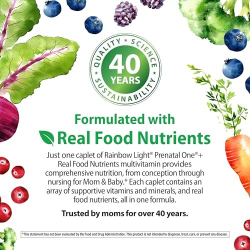 Rainbow Light Prenatal Multivitamin One + für Frauen | 60 Kapseln | Essentielle Nährstoffe für Mama & Baby | Echte Lebensmittel-Nährstoffe | Pflanzliche & Probiotische Mischung