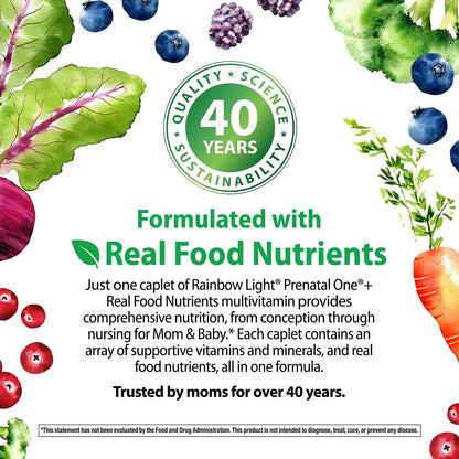 Rainbow Light Prenatal Multivitamin One + für Frauen | 60 Kapseln | Essentielle Nährstoffe für Mama & Baby | Echte Lebensmittel-Nährstoffe | Pflanzliche & Probiotische Mischung