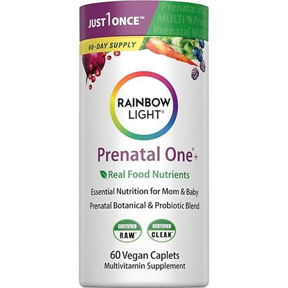 Rainbow Light Prenatal Multivitamin One + für Frauen | 60 Kapseln | Essentielle Nährstoffe für Mama & Baby | Echte Lebensmittel-Nährstoffe | Pflanzliche & Probiotische Mischung