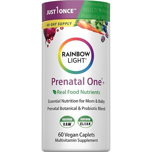 Rainbow Light Prenatal Multivitamin One + für Frauen | 60 Kapseln | Essentielle Nährstoffe für Mama & Baby | Echte Lebensmittel-Nährstoffe | Pflanzliche & Probiotische Mischung