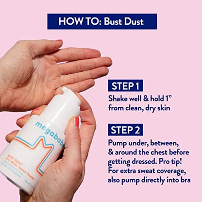 Megababe Bust Dust – Schweißabsorbierendes Körperpuder mit Applikatorpumpe, Talkumfrei, Natürlich, 85 g