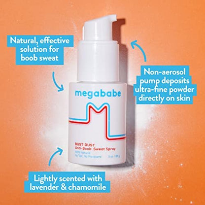 Megababe Bust Dust – Schweißabsorbierendes Körperpuder mit Applikatorpumpe, Talkumfrei, Natürlich, 85 g
