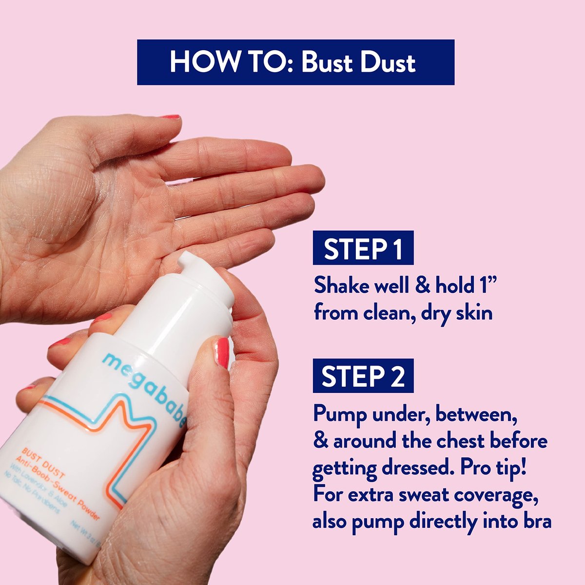 Megababe Bust Dust – Schweißabsorbierendes Körperpuder mit Applikatorpumpe, Talkumfrei, Natürlich, 85 g