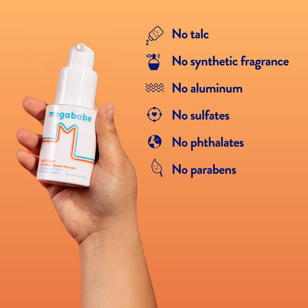 Megababe Bust Dust – Schweißabsorbierendes Körperpuder mit Applikatorpumpe, Talkumfrei, Natürlich, 85 g