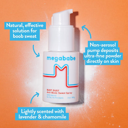 Megababe Bust Dust – Schweißabsorbierendes Körperpuder mit Applikatorpumpe, Talkumfrei, Natürlich, 85 g