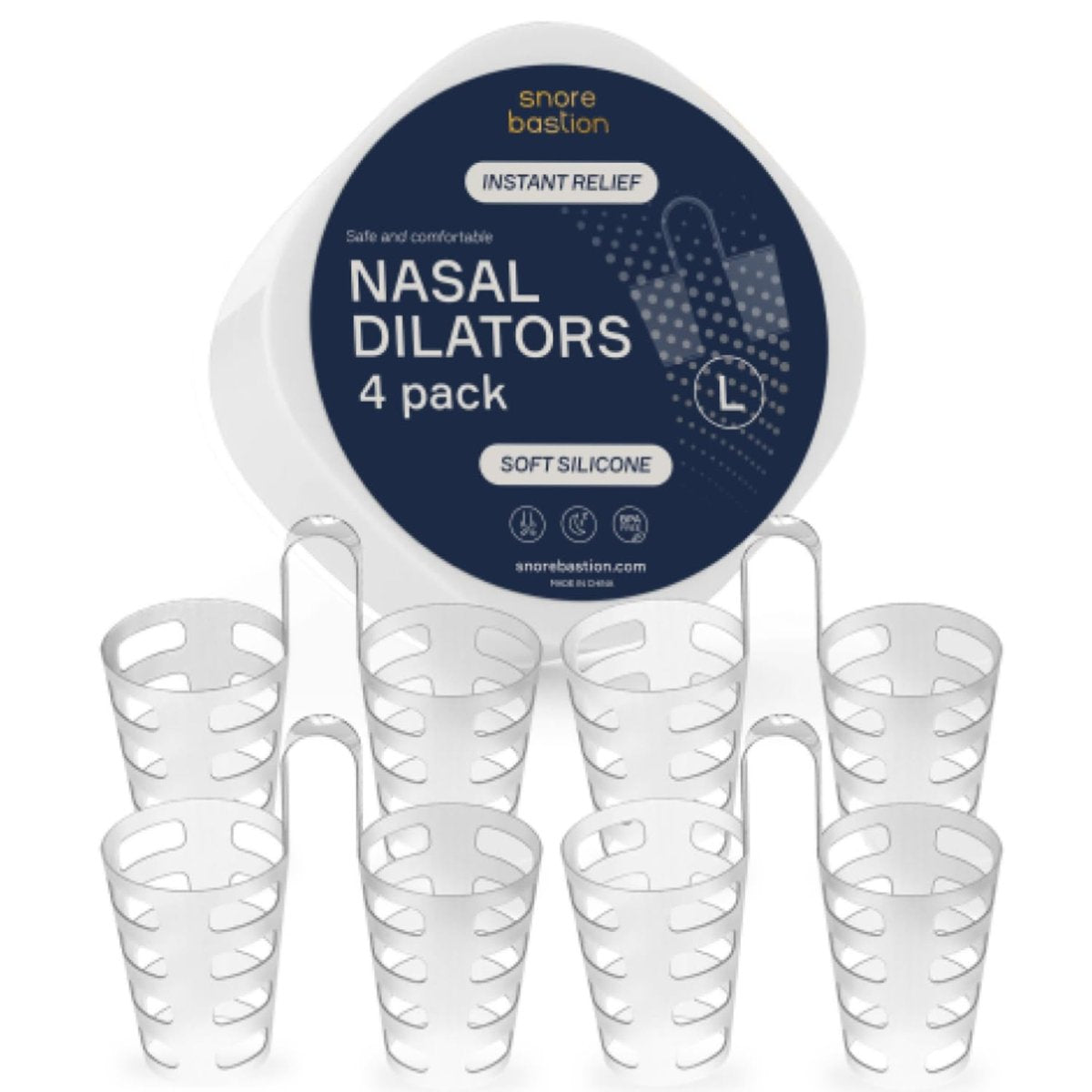 Snore Bastion Nasaldilatatoren zum Schlafen – Set mit 4 großen (L) weichen Nasenventilen und Nasenöffnern für ruhige Nächte – Nasenkegel
