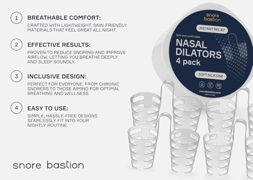 Snore Bastion Nasaldilatatoren zum Schlafen - 4 Medium (M) Anti-Schnarch-Nasenventile - Weiches Silikon Schnarchstopper - Schnarchlösung - Nasenkonen gegen Schnarchen
