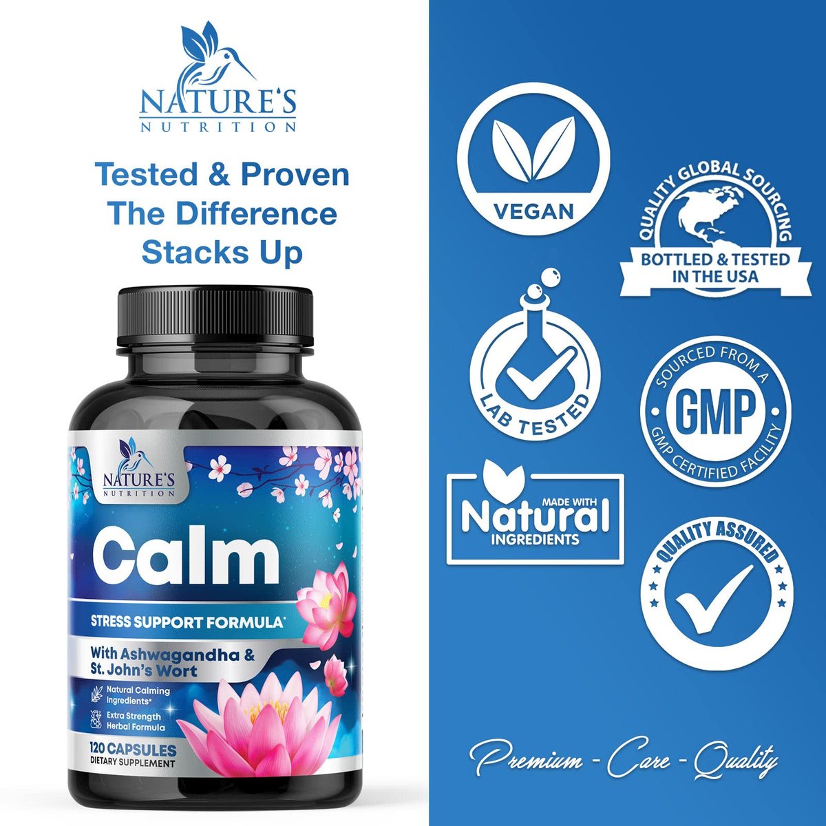 Stress-Unterstützung Supplement - Extra starkes Ashwagandha, GABA, Magnesium, L-Theanin für Entspannung - Unterstützt Stimmung & Fokus - Natürlich ruhig, entspannen & loslassen - Lindert Anspannung & Nervosität - 120 Kapseln