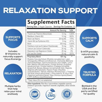 Stress-Unterstützung Supplement - Extra starkes Ashwagandha, GABA, Magnesium, L-Theanin für Entspannung - Unterstützt Stimmung & Fokus - Natürlich ruhig, entspannen & loslassen - Lindert Anspannung & Nervosität - 120 Kapseln