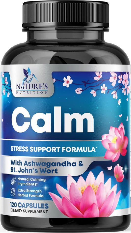 Stress-Unterstützung Supplement - Extra starkes Ashwagandha, GABA, Magnesium, L-Theanin für Entspannung - Unterstützt Stimmung & Fokus - Natürlich ruhig, entspannen & loslassen - Lindert Anspannung & Nervosität - 120 Kapseln