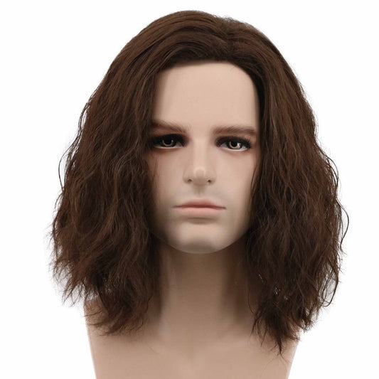 karlery Männer Flauschig Kurzer Lockiger Brauner Perücke Halloween Cosplay Perücke Anime Kostüm Perücke (1)