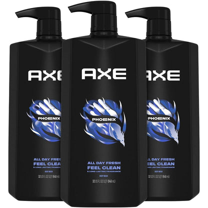 AXE Herrenduschgel & Duschbad, Phoenix, 3er-Pack, 12h belebender Duft nach zerstoßener Minze und Rosmarin, 946 ml pro Flasche
