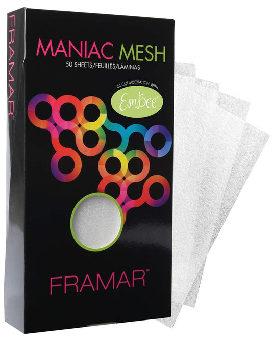 FRAMAR Maniac Mesh Sheets - Mesh-Streifen für Haarfarbe, Haartönung, Haarbleiche - 50 Stück (wiederverwendbar)