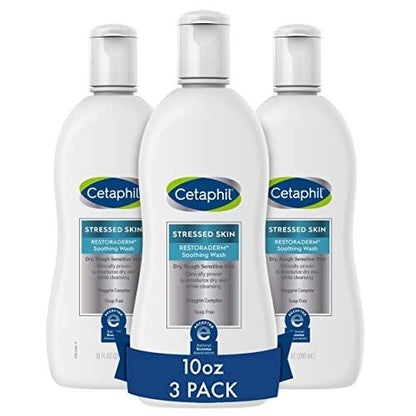 Cetaphil RESTORADERM Beruhigende Reinigung, 3er-Pack (3 x 295 ml) – Milde Reinigungslotion für trockene, gestresste Haut, hypoallergen, seifen- und parabenfrei, von der National Eczema Association empfohlen, dermatologisch empfohlen