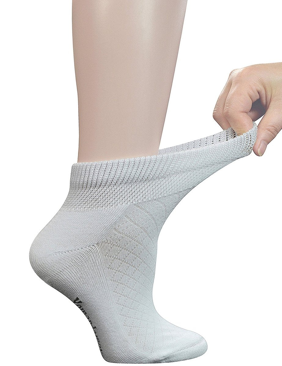 Yomandamor 5 Paar Damen Baumwoll-Knöchel Socken, atmungsaktive Mesh-Diabetikersocken mit nahtloser Zehe, Größe L (9-11)