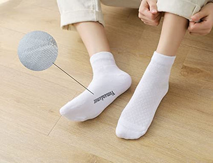 Yomandamor 5 Paar Damen Baumwoll-Knöchel Socken, atmungsaktive Mesh-Diabetikersocken mit nahtloser Zehe, Größe L (9-11)